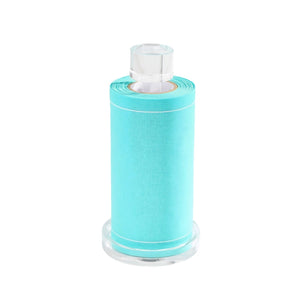 Clear Glass Cocktail Napkin Stand With Teal Napkin Roll For Bar Cart And Tabletop Entertaining