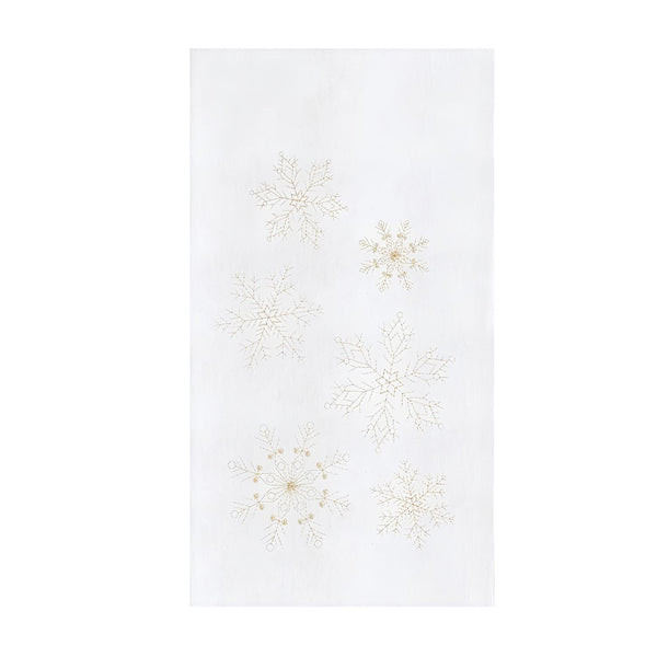 Gold Snowflake Cotton Kitchen Towel With White Background And Delicate Holiday Snowflake Designs