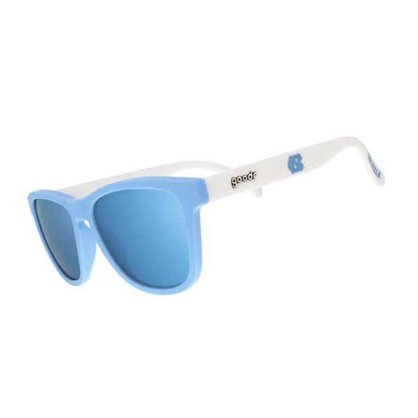Goodr Hark the Sound UNC Sunglasses, Carolina Blue and White Frame, Ice Blue Reflective Polarized Lenses, UV400 Protection, College Sports Outdoor Sunglasses