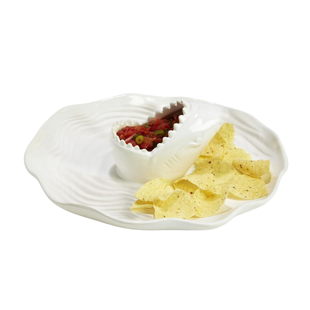 Great White Shark Chip and Dip Bowl, Ceramic Shark Serving Dish, Nautical Appetizer Serving Bowl, 12 Inch Tray