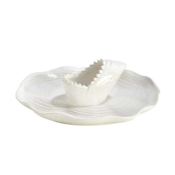 Great White Shark Chip and Dip Bowl, Ceramic Shark Serving Dish, Nautical Appetizer Serving Bowl, 12 Inch Tray