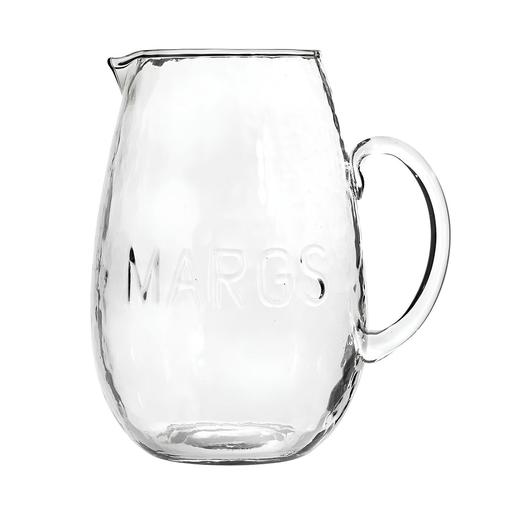 Hammered Glass MARGS Pitcher With Embossed Lettering, Margarita Pitcher, Cocktail Serving Pitcher, Barware, Drinkware