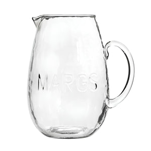 Hammered Glass MARGS Pitcher With Embossed Lettering, Margarita Pitcher, Cocktail Serving Pitcher, Barware, Drinkware