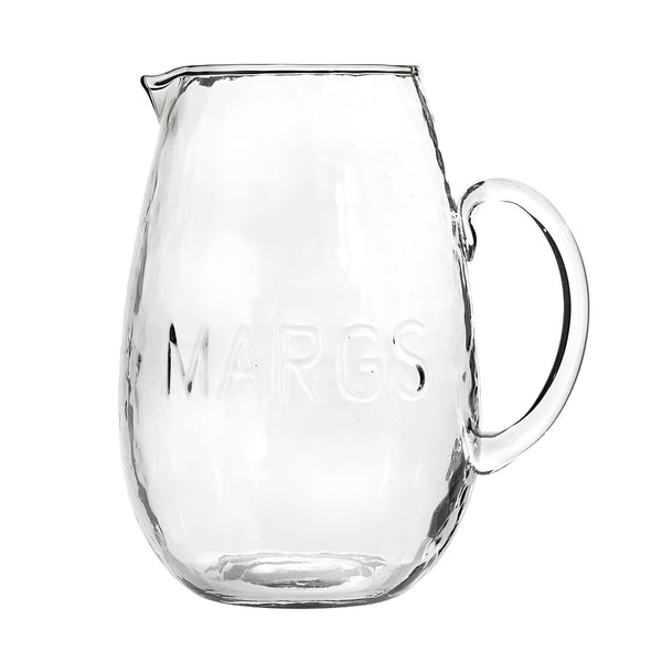 Hammered Glass MARGS Pitcher With Embossed Lettering, Margarita Pitcher, Cocktail Serving Pitcher, Barware, Drinkware