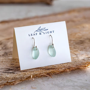 Light Aqua Sea Glass Dangle Earrings With Frosted Recycled Glass And Silver-Plated Ear Wires