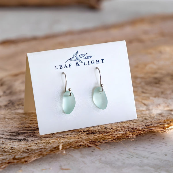 Light Aqua Sea Glass Dangle Earrings With Frosted Recycled Glass And Silver-Plated Ear Wires