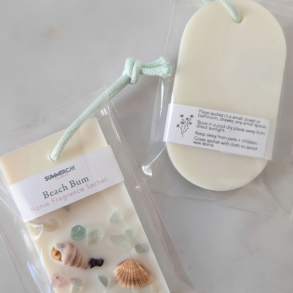 Beach Bum Scented Wax Sachet with Seashells and Crushed Stone, Soy Wax Closet Freshener, Home Fragrance Scent