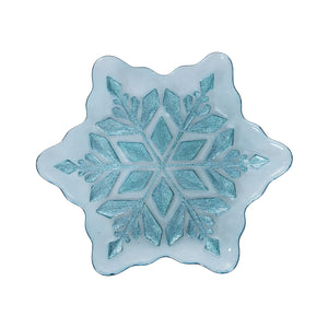 10-Inch Icy Blue Snowflake Glass Serving Plate With Shimmering Blue Center Design For Holiday Entertaining