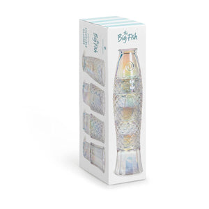 Gift-Boxed Set of Four Iridescent Fish Glasses With Embossed Nautical Designs, Coastal Drinkware Gift