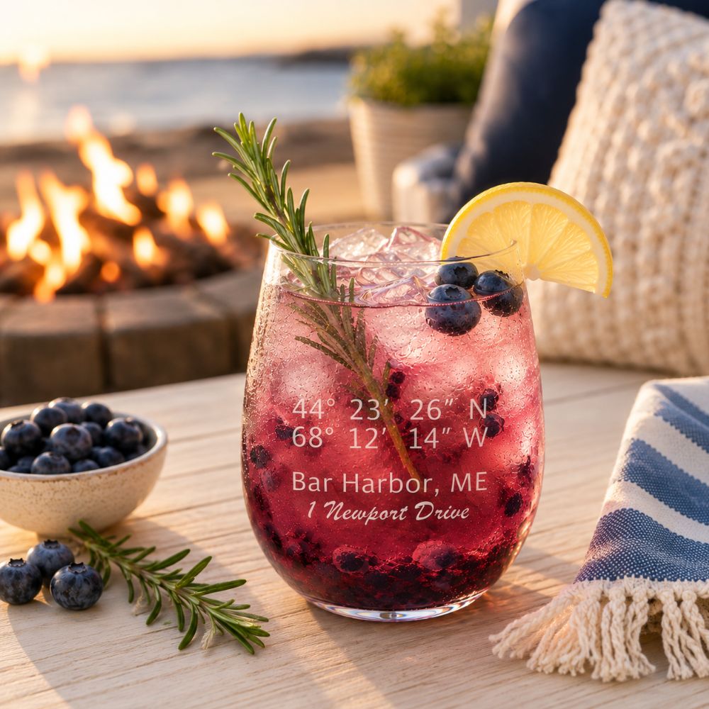 Latitude & Longitude Glasses, Stemless Wine, Set of 4 Drinkware Sets Nautical Living   