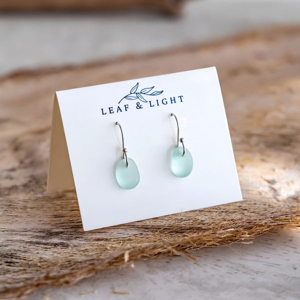 Handmade Light Aqua Sea Glass Inspired Drop Earrings With Assorted Shapes And Silver-Plated Ear Wires