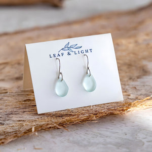 Light Aqua Coastal Glass Drop Earrings With Organic Recycled Glass Shapes And Silver Ear Wires