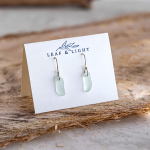 Light Aqua Coastal Glass Drop Earrings With Organic Recycled Glass Shapes And Silver Ear Wires
