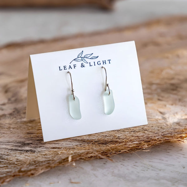 Light Aqua Coastal Glass Drop Earrings With Organic Recycled Glass Shapes And Silver Ear Wires