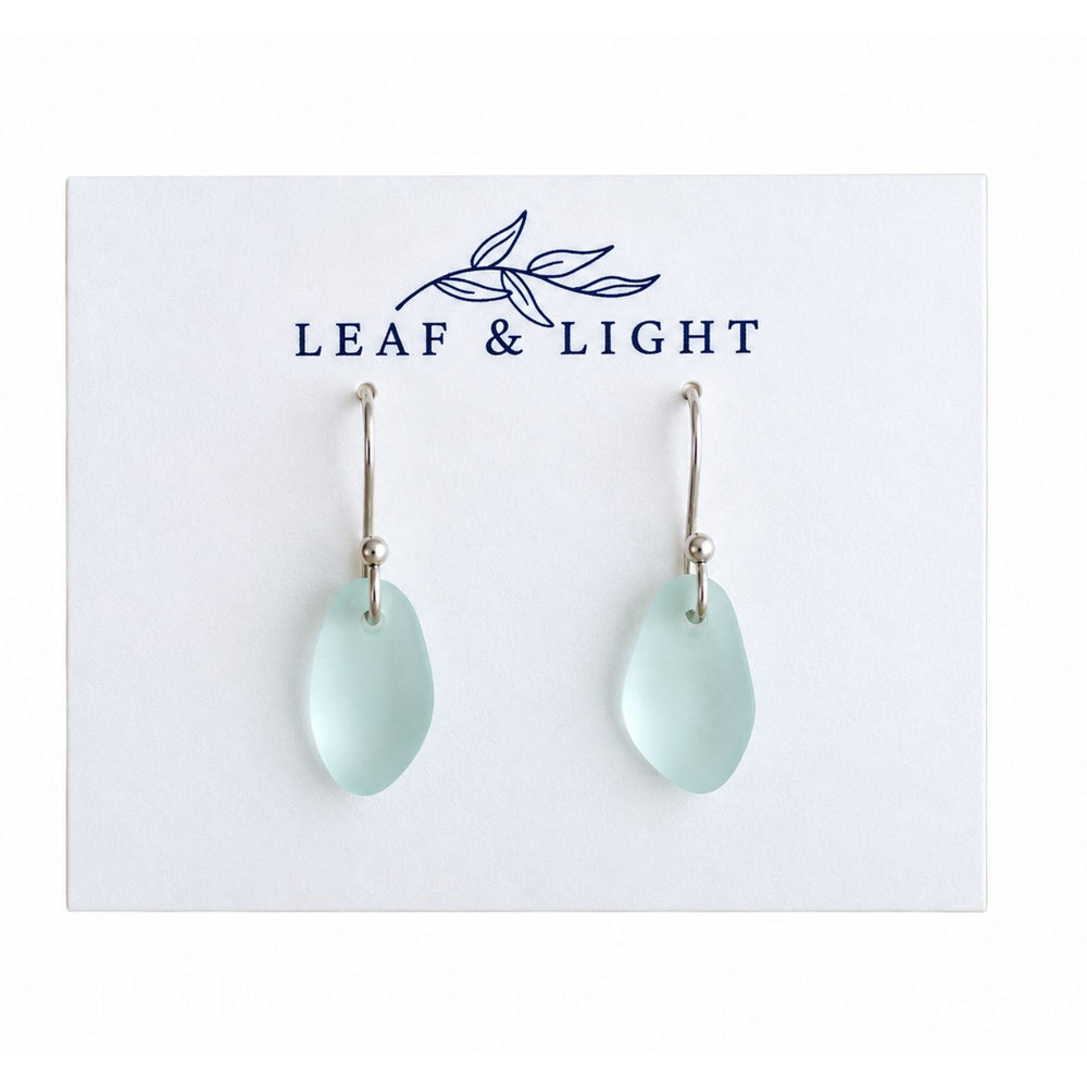 Light Aqua Sea Glass Dangle Earrings With Frosted Recycled Glass And Silver-Plated Ear Wires