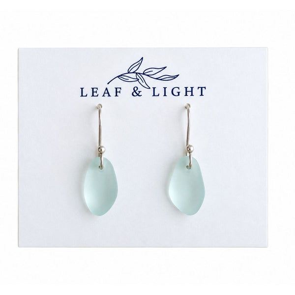 Light Aqua Sea Glass Dangle Earrings With Frosted Recycled Glass And Silver-Plated Ear Wires