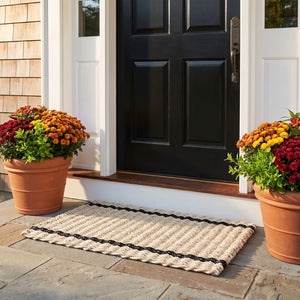 Wicked Good Doormats®, Lobster Rope™ Doormat in Sand and Black Tailored Stripes, Waterproof Outdoor Doormat, Best Outdoor Mat, Made in Maine