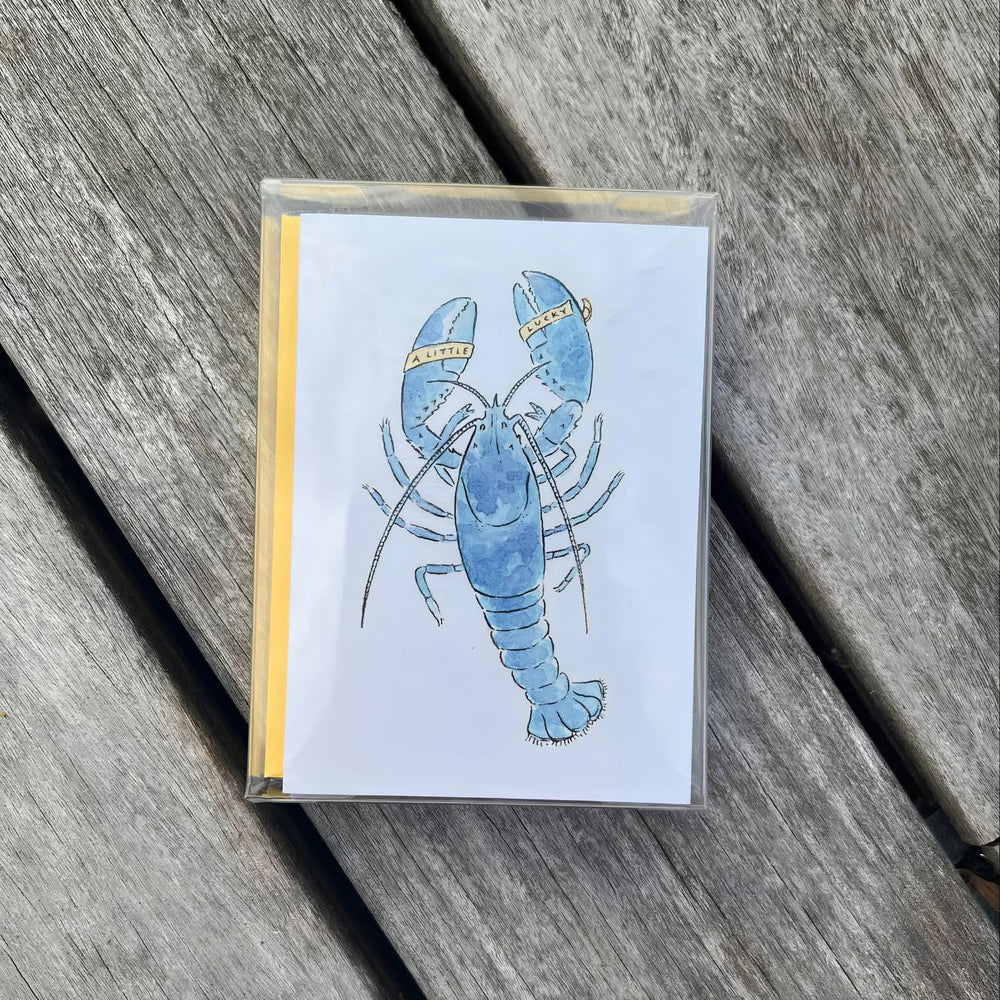 Lucky Blue Lobster Mini Note Cards Set of 6, Coastal Stationery Set, Maine Lobster Gift Tags