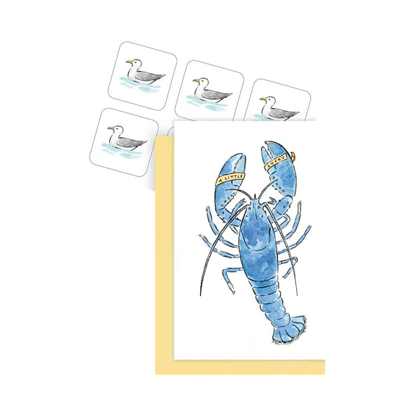 Lucky Blue Lobster Mini Note Cards Set of 6, Coastal Stationery Set, Maine Lobster Gift Tags