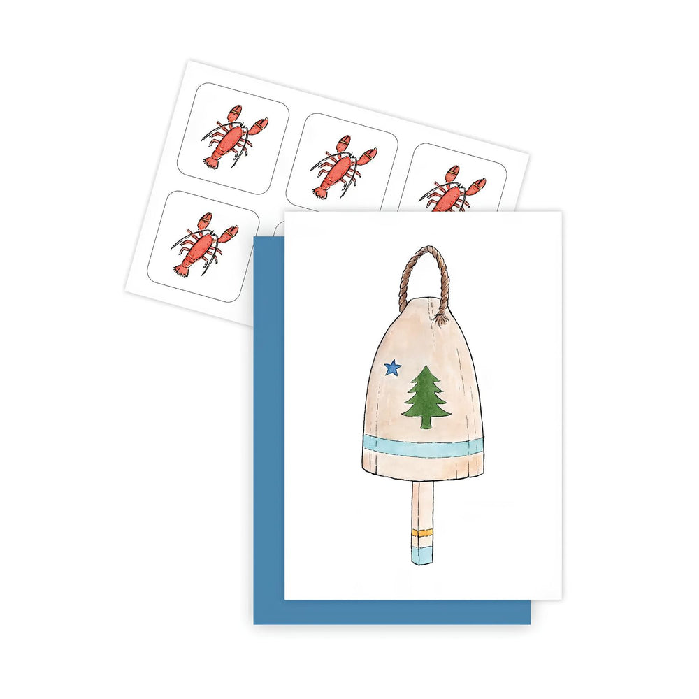 Maine Flag Buoy Mini Note Cards Set of 6, Coastal Stationery Set, Maine Lobster Gifts