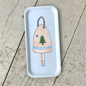 Maine Flag Buoy Birchwood Vanity Tray on Wooden Table, Beach Style Home Accessorie