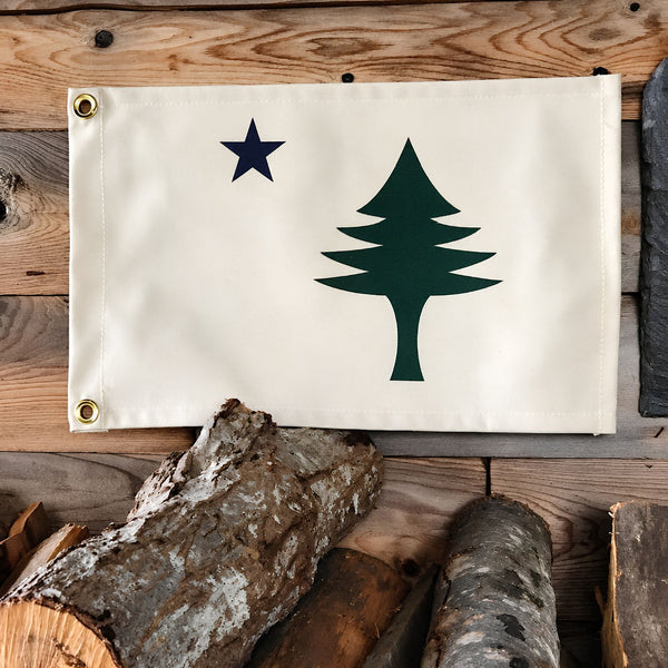 Maine Heritage Canvas Flag With Evergreen Tree And Navy Star, New England Coastal Wall Decor, Coastal Gift Ideas