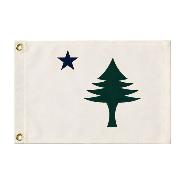 Maine Heritage Canvas Flag With Evergreen Tree And Navy Star, New England Coastal Wall Decor
