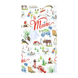 Maine State Paper Guest Towels Pack of 16 with Watercolor Lighthouse, Lobster, Moose, Blueberries, and Coastal Maine Icons on Soft 3 Ply Paper