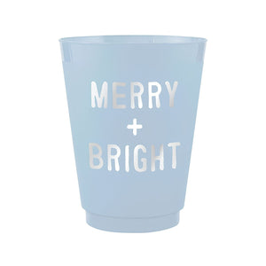 Blue Merry And Bright Reusable Cups, 16-Ounce Christmas Party Cups, Holiday Drinkware, Entertaining Supplies