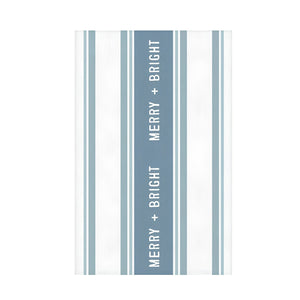 Blue And White Merry And Bright Striped Cotton Tea Towel, 18 x 28 Inch Kitchen Towel, Christmas Decor, Holiday Kitchen Accessory
