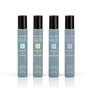 Mixologie Cologne for Men Four 5 mL Roll-On Fragrance Oils in Timeless & Torrid, Modern & Masculine, Seductive & Sophisticated, and Ardent & Addictive, Alcohol-Free Men’s Cologne