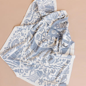 Nautical Baby Gift Set With Cotton Ocean Print Blanket, Newborn Gift, Baby Shower Gift