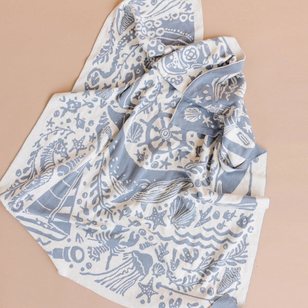 Nautical Baby Gift Set With Cotton Ocean Print Blanket, Newborn Gift, Baby Shower Gift