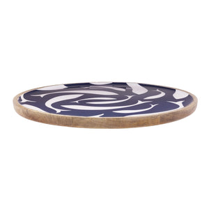 Coastal Fish Mango Wood Serving Tray with Navy and White Design for Beach House Table