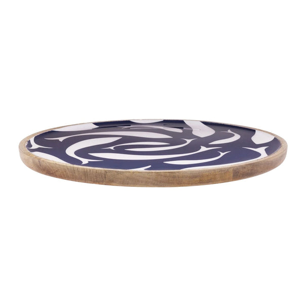 Coastal Fish Mango Wood Serving Tray with Navy and White Design for Beach House Table