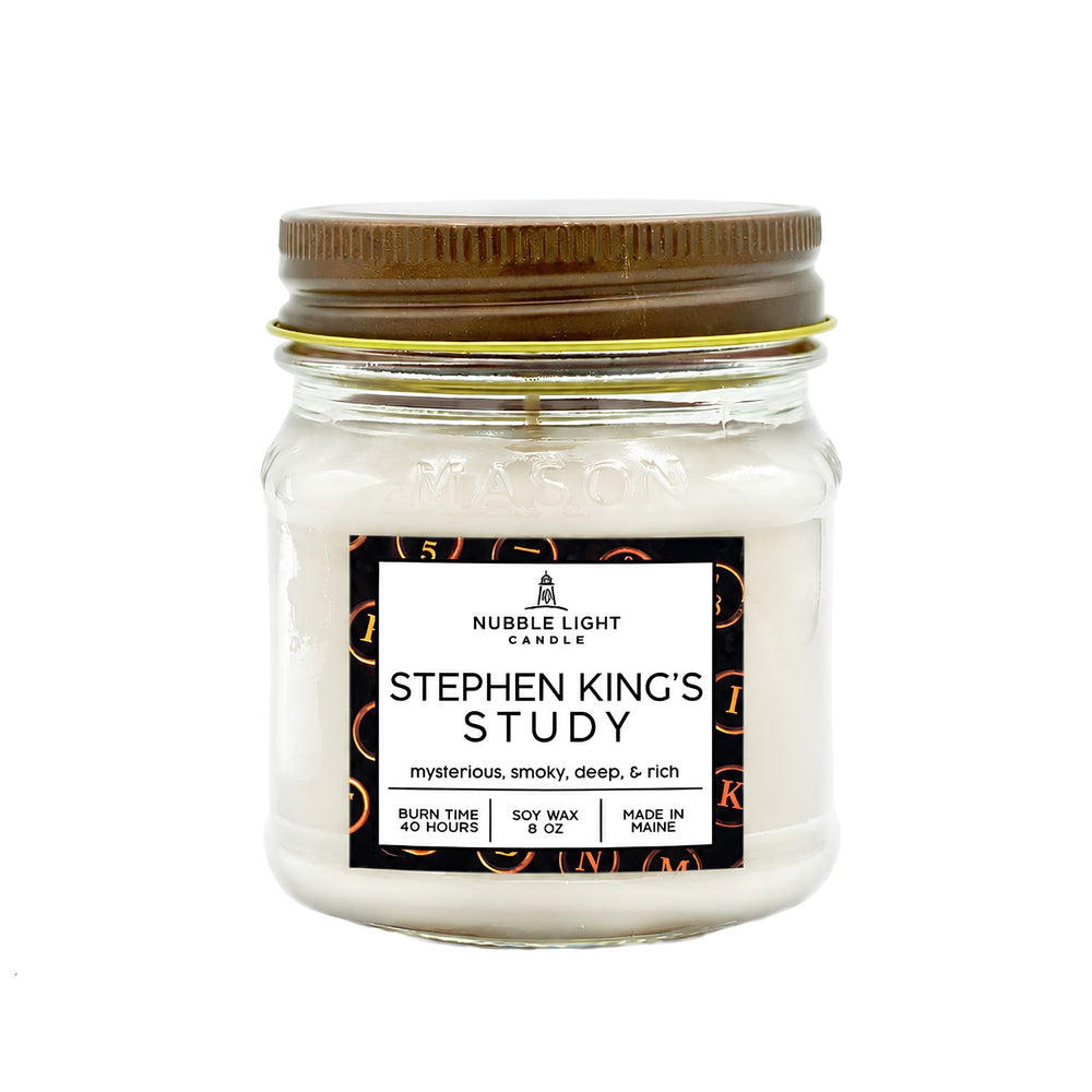 Nubble Light Candle Stephen King’s Study 8 oz Soy Wax Candle in White, New England Candles, Literary Candles, Scented Jar Candles, Maine Candles