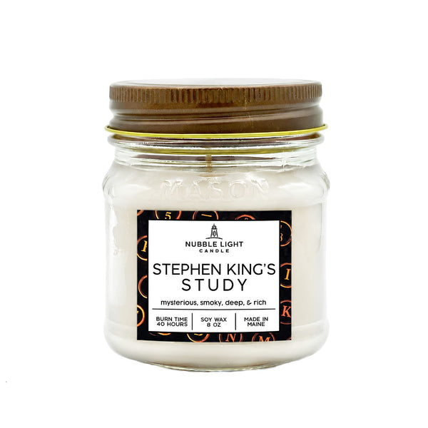 Nubble Light Candle Stephen King’s Study 8 oz Soy Wax Candle in White, New England Candles, Literary Candles, Scented Jar Candles, Maine Candles