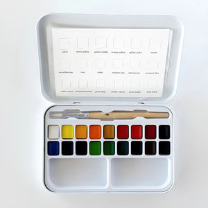 Compact Emily Lex Studio Watercolor Paint Set with 18 Colors and Fold-Open Tin, Art Gift for Beginners