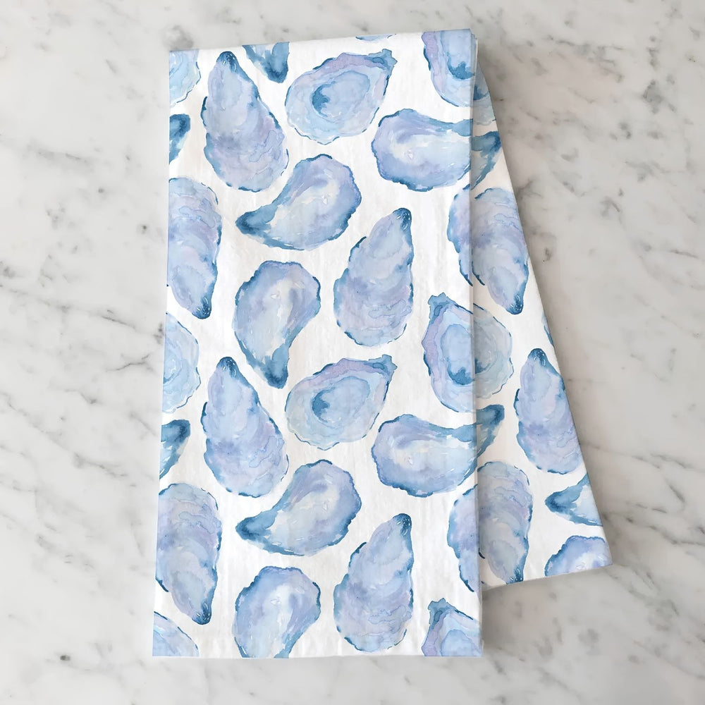 Oyster Shell Kitchen Towel With Watercolor Shell Design, 100% Cotton Flour Sack Tea Towel, Coastal Kitchen Decor