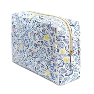 Oysters Large Travel Pouch With Cotton Canvas Exterior, Gold Zipper, Coastal Cosmetic Bag, Travel Pouch, Everyday Organizer