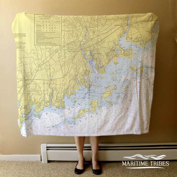 Nautical Chart Blankets, Connecticut Coastal Maps