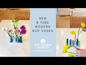 Modern 8 Tube Bud Vase, Pooley Vase Smoke Green