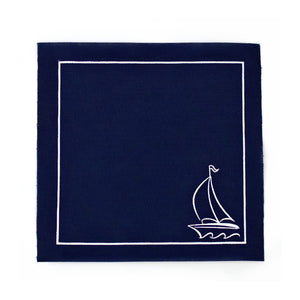 Navy Sail Away Cocktail Napkins With White Border And Sailboat Design For Nautical Gatherings
