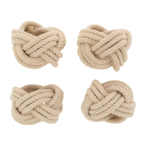 Sailor's Knot Cotton Napkin Rings Set of 4 with Natural Rope Nautical Napkin Holders for Coastal Table Decor, Beach House Dining and Entertaining