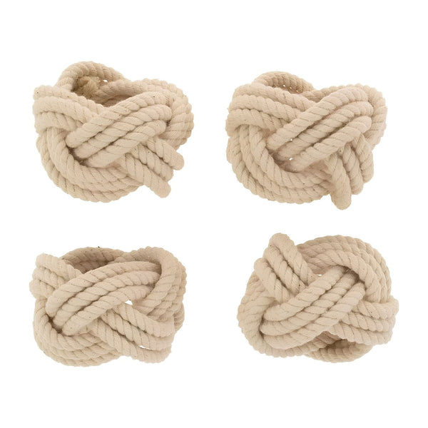 Sailor's Knot Cotton Napkin Rings Set of 4 with Natural Rope Nautical Napkin Holders for Coastal Table Decor, Beach House Dining and Entertaining
