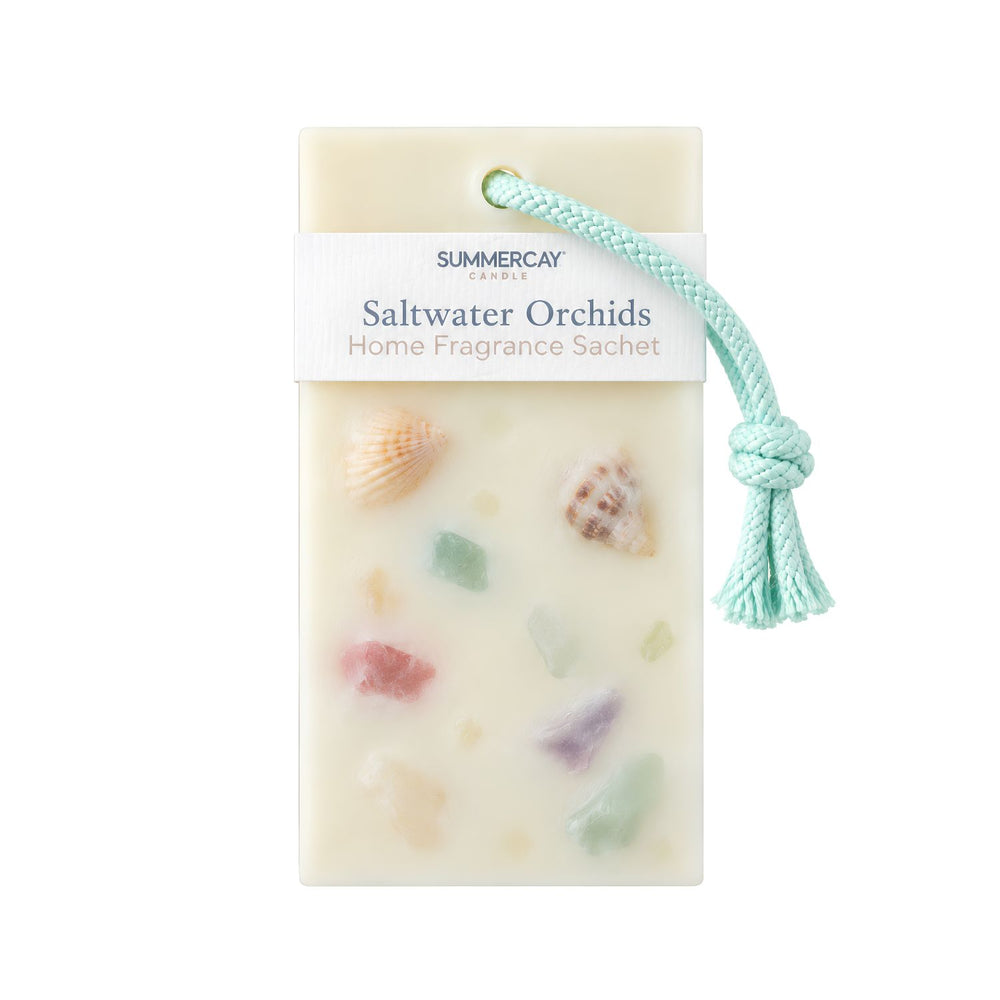 Saltwater Orchids Scented Wax Sachet with Seashells and Crushed Stone, Hanging Soy Wax Sachet, Coastal Home Fragrance