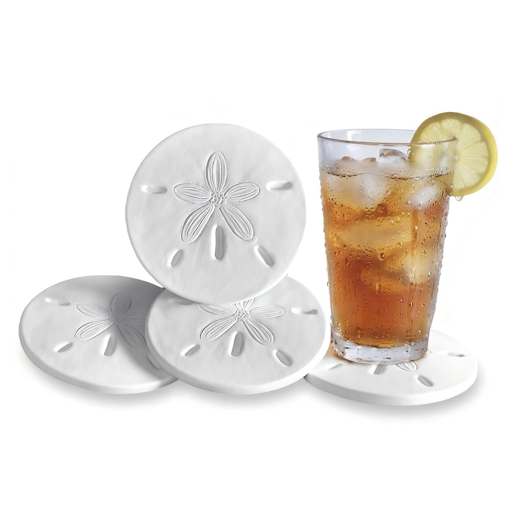 Sand Dollar Clay Drink Coasters Set of 4, Coastal Absorbent Coasters, Beach House Decor