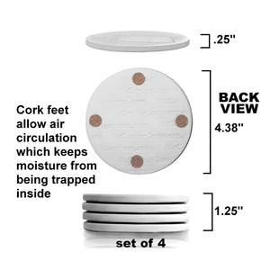 Back View Diagram of Sand Dollar Coaster showing Cork Feet and Dimensions