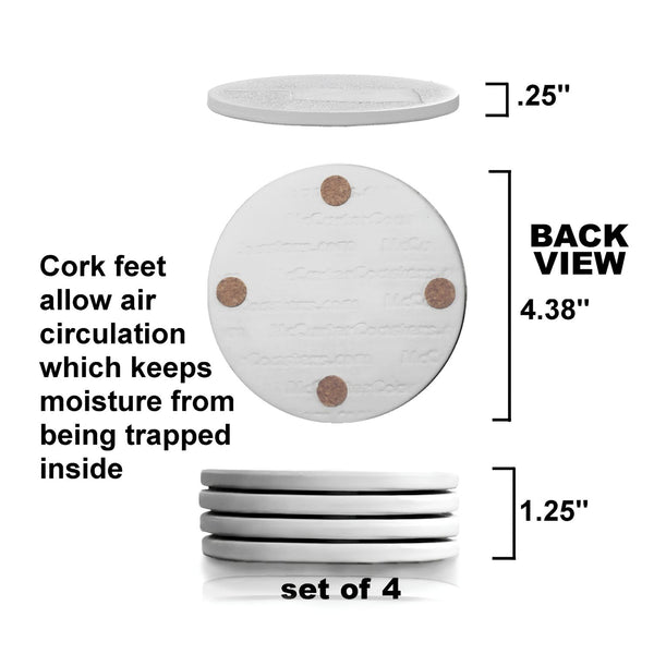 Back View Diagram of Sand Dollar Coaster showing Cork Feet and Dimensions