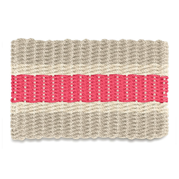 Sand, Light Tan and Nantucket Red Special Edition Wicked Good Lobster Rope™ Doormat. Handwoven Maine Doormat and Coastal Outdoor Welcome Mat